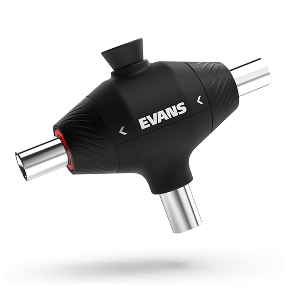 Evans Pull Cord Drum Key on its side, showing the Evans logo, pull handle on top and three steel key heads