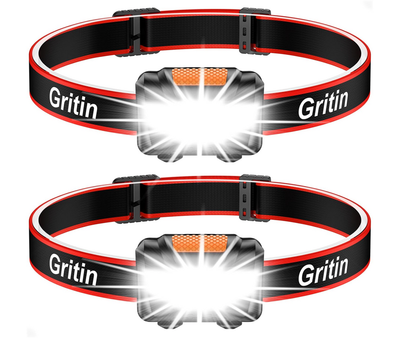 Gritin LED Battery Powered Head Torch - 2 Pack