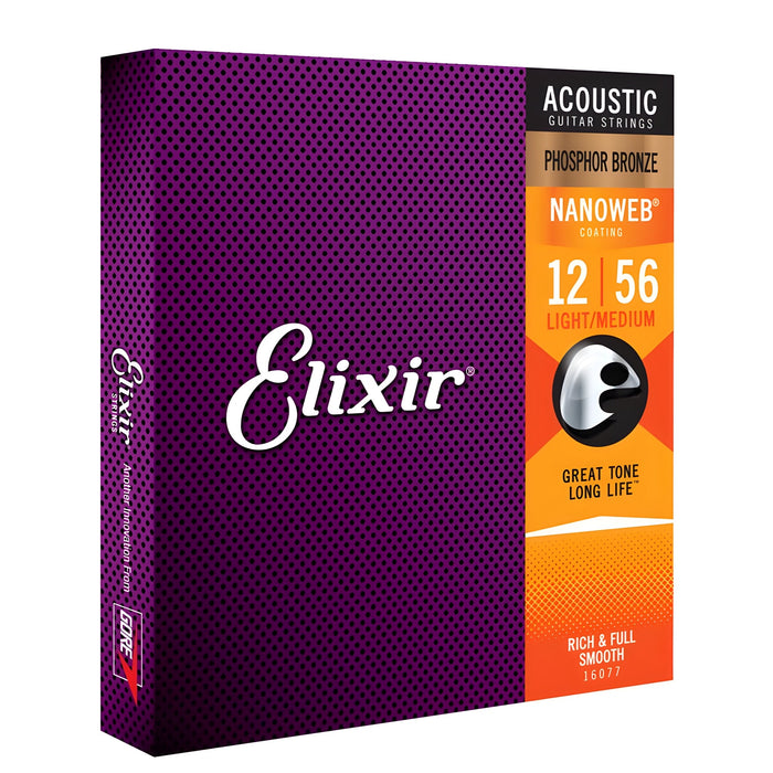 Elixir Nanoweb Acoustic Guitar Strings (12-56) Phosphor Bronze