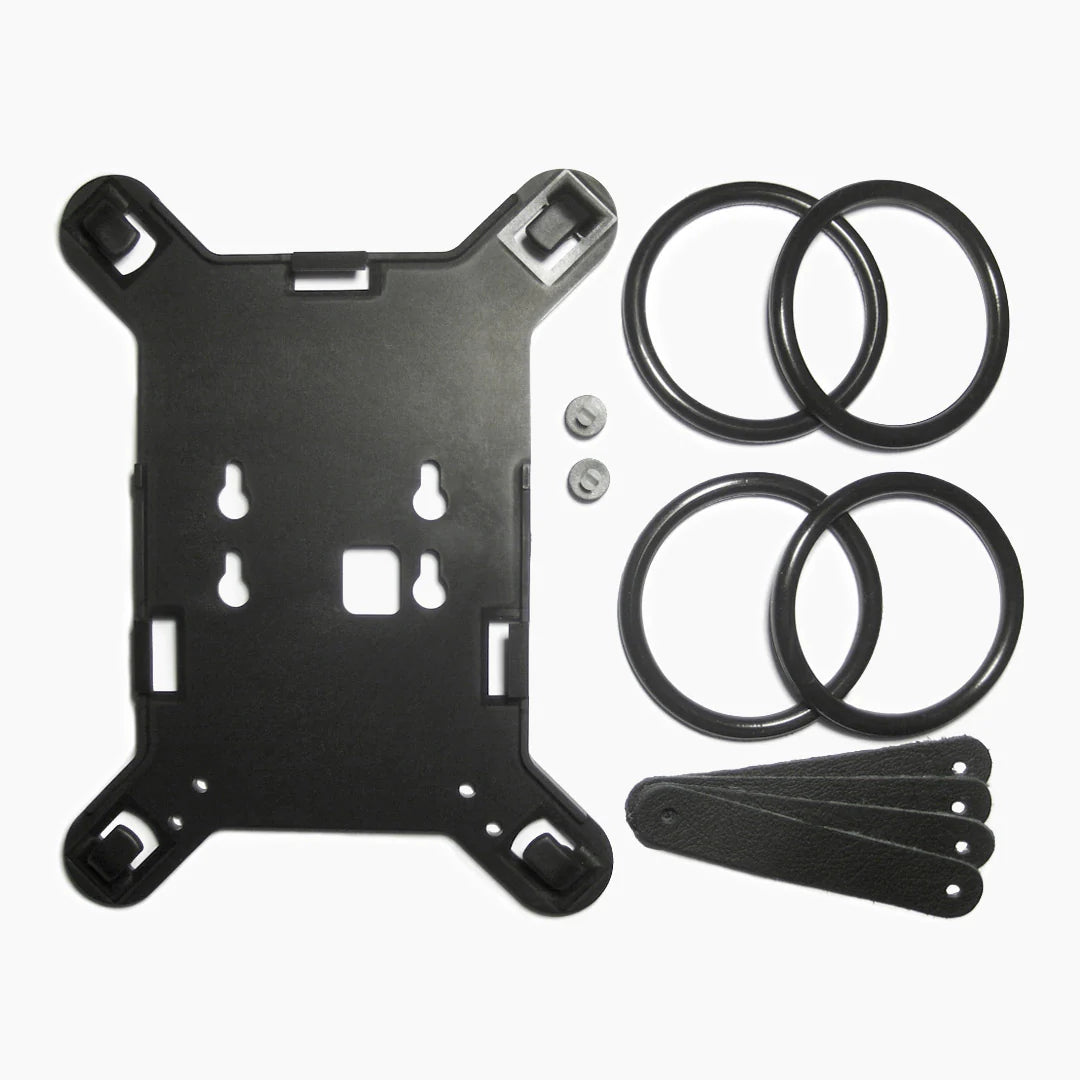 Kelly SHU FLATZ kit: black mounting plate with four rubber isolation rings and four leather installation loops