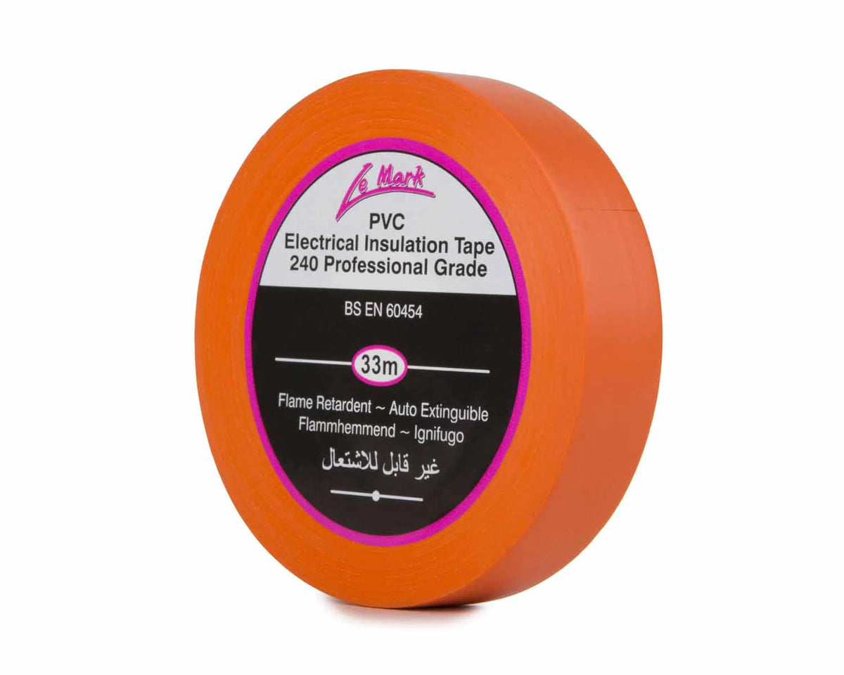 Orange LeMark LX tape roll, 33m PVC electrical insulation tape
