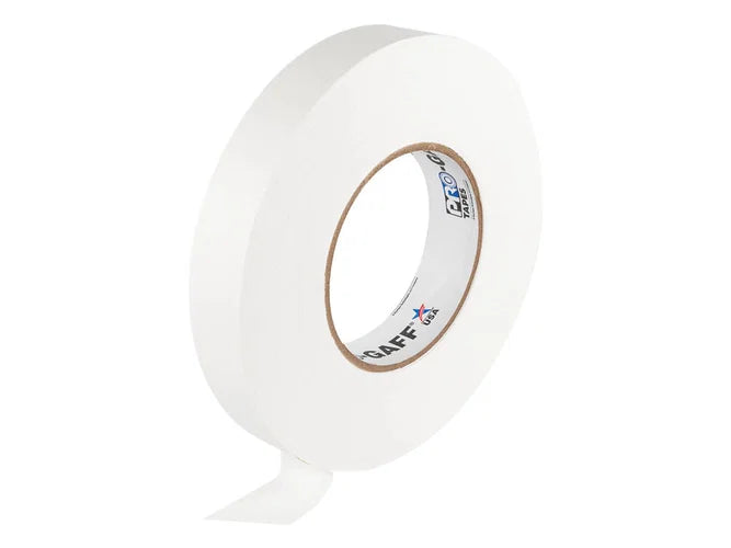 White Pro-Gaff 24mm gaffer tape roll with the end unrolled, showing the matt write-on surface