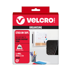 VELCRO Brand Stick On Tape pack, 20mm x 2.5m, black