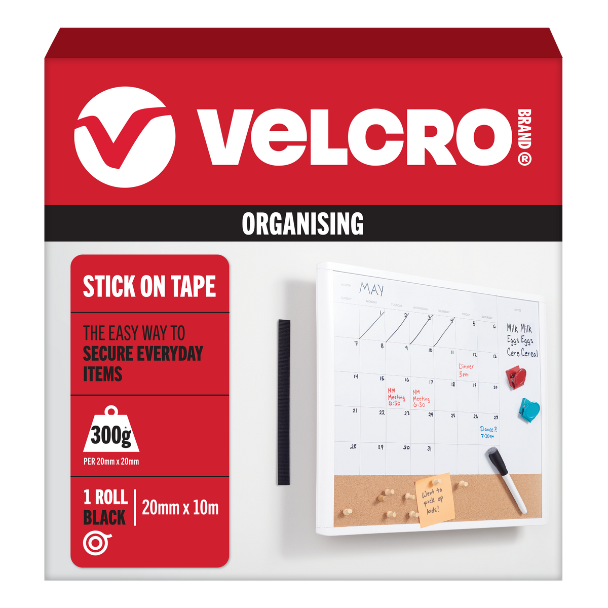 VELCRO Brand Stick On Tape pack, 20mm x 10m, black