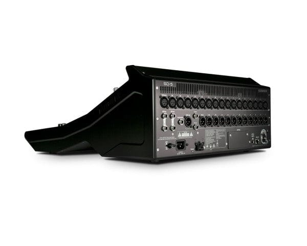 Rear panel of the Allen & Heath SQ5 showing rows of XLR connectors and the mains inlet