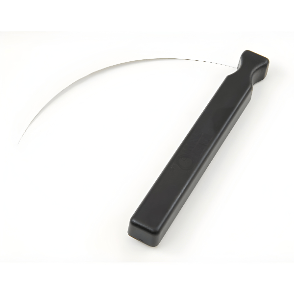 Bass Drum O's hole cutter with its curved cutting blade extended from the black bar