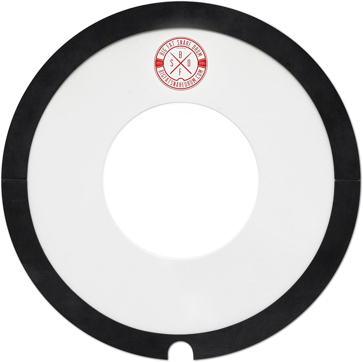 Big Fat Snare Drum Donut 14in: white ring topper with a large centre hole, black gasket, red logo and thumb notch