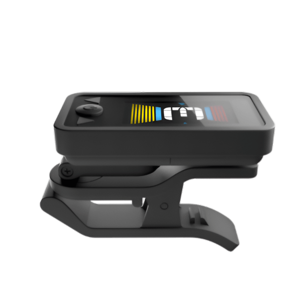Side view of the D'Addario Eclipse tuner showing the swivel head on its black headstock clip