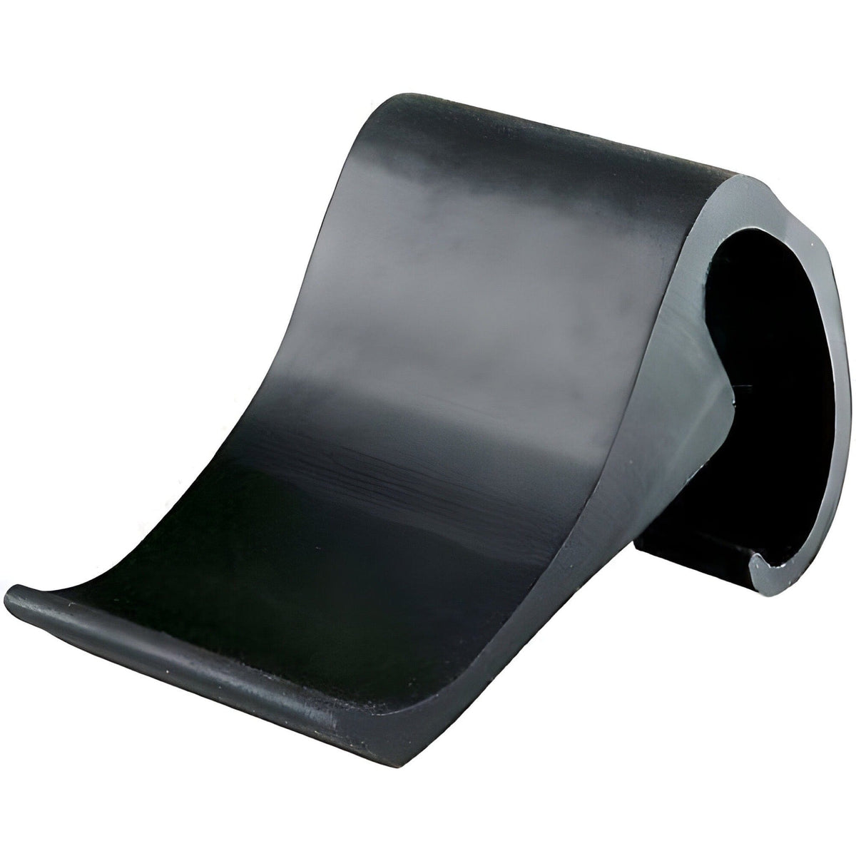 DrumClip Accessory Adaptor on its own: black curved clip with a flat mounting surface and a hook for the rim