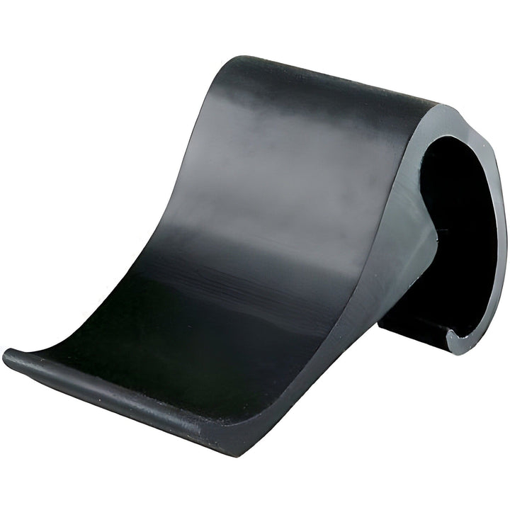 DrumClip Accessory Adaptor on its own: black curved clip with a flat mounting surface and a hook for the rim