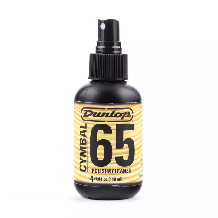 Dunlop Formula 65 Cymbal 65 Polish & Cleaner, 4 fl oz (118ml) black pump spray bottle with gold label