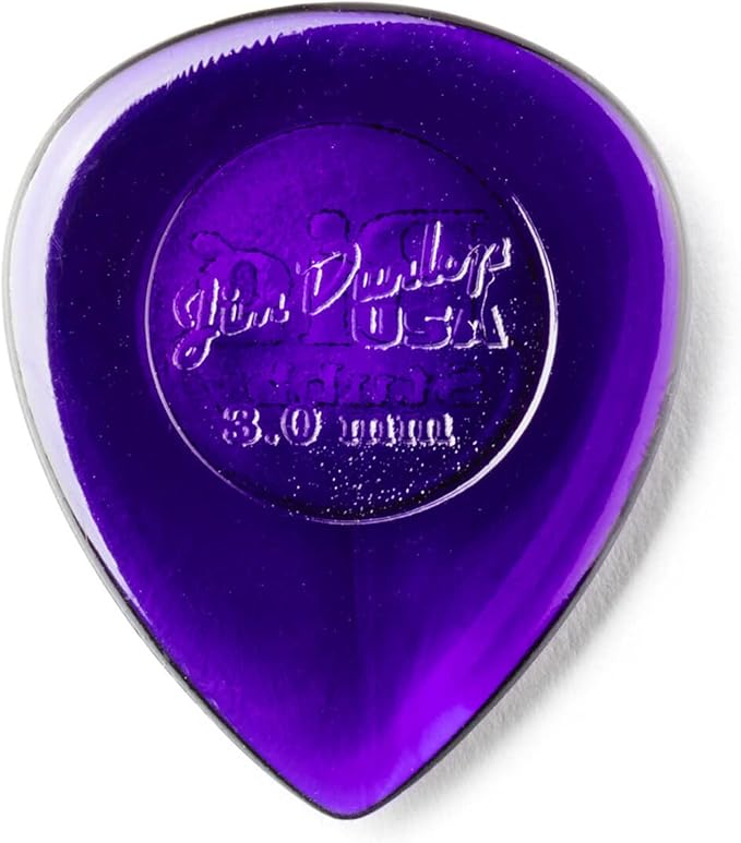 Translucent dark purple Dunlop Big Stubby pick with Jim Dunlop USA and 3.0mm embossed on its round grip panel
