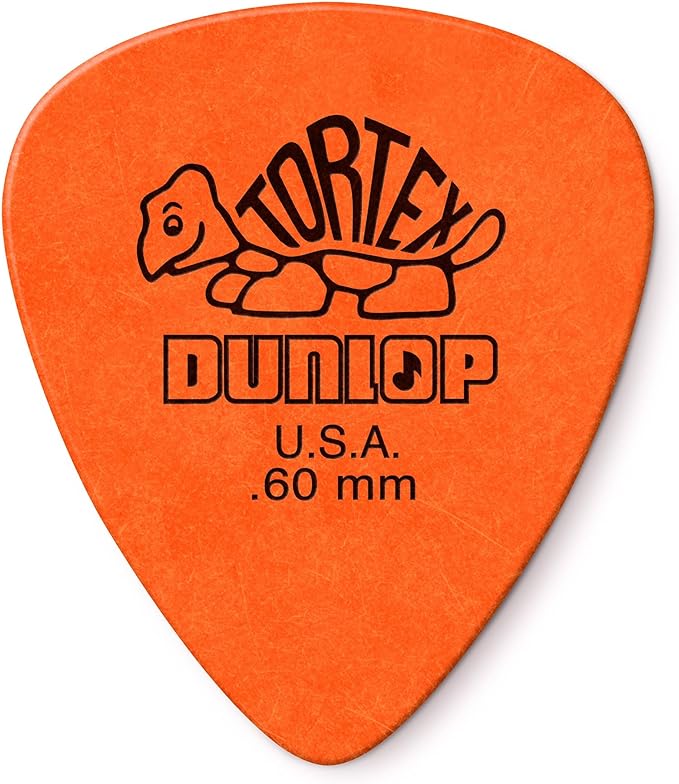 Orange Dunlop Tortex Standard 0.60mm pick with turtle logo, Dunlop and U.S.A. printed in black