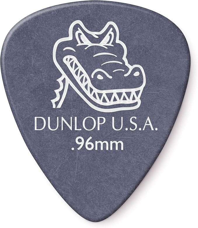 Violet Dunlop Gator Grip 0.96mm standard pick with white gator head logo and Dunlop U.S.A. print