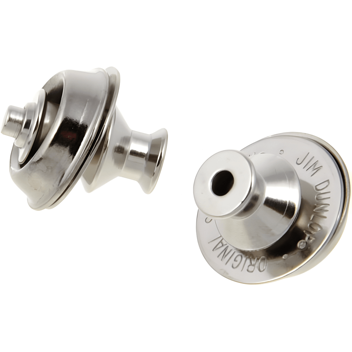 Dunlop Straplok nickel locks from another angle showing the bell cover and wide flange