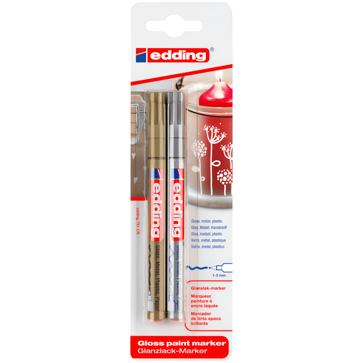 Edding 751 gold and silver gloss paint marker twin pack in its blister card