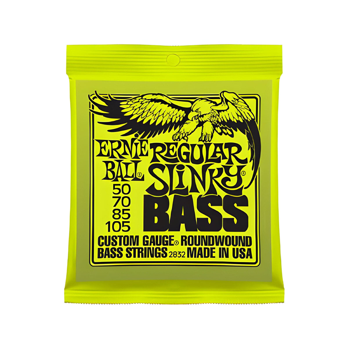 Ernie Ball Regular Slinky Bass 2832 pack in yellow: roundwound 4-string set, gauges 50 70 85 105