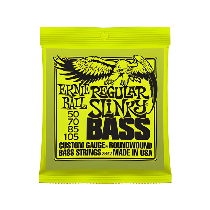 Ernie Ball Regular Slinky Bass 2832 pack in yellow: roundwound 4-string set, gauges 50 70 85 105