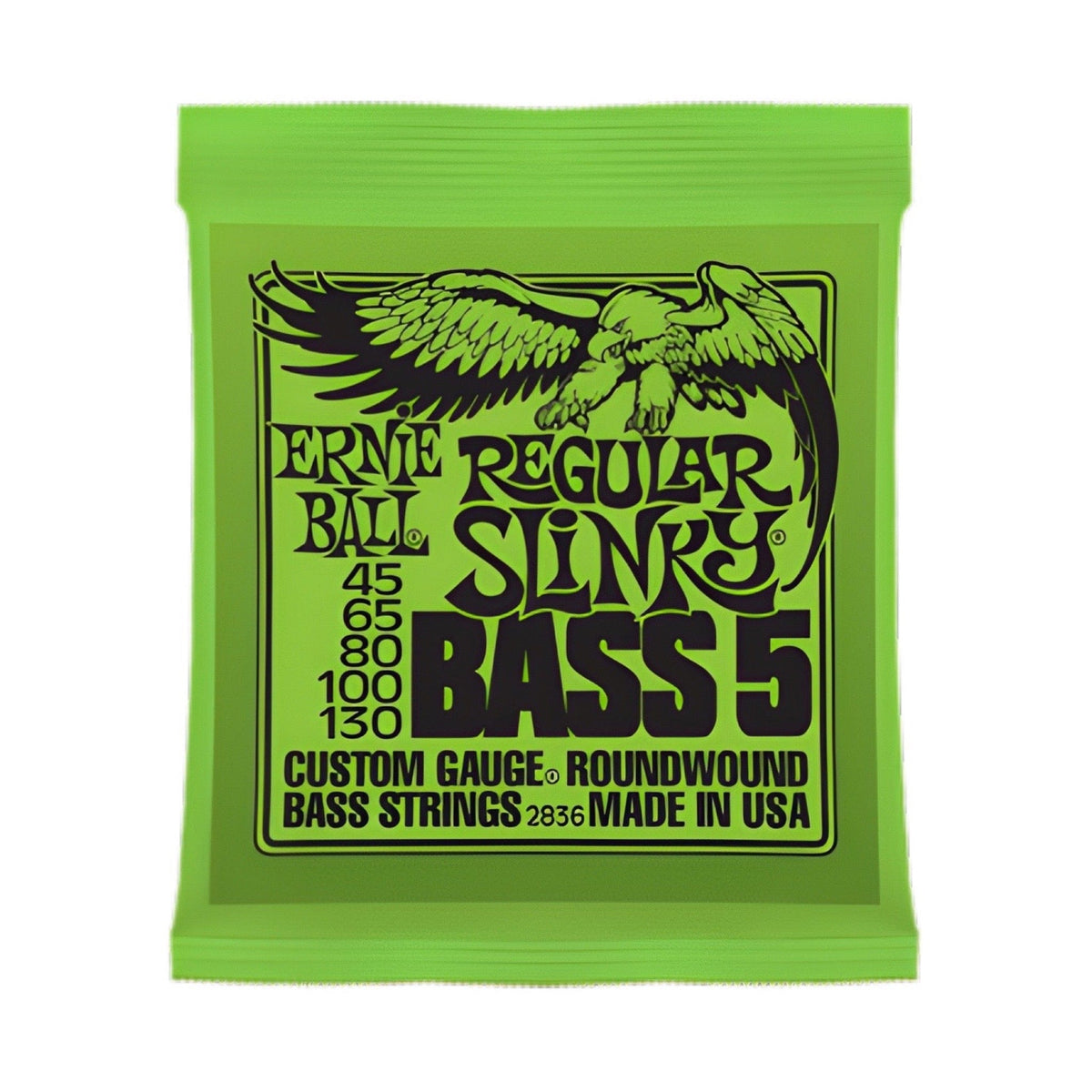 Ernie Ball Regular Slinky 5-string bass 2836 pack in green, gauges 45 65 80 100 130
