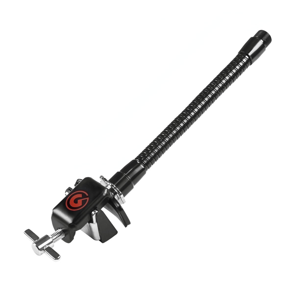 Gibraltar SC-BDHMM black hoop clamp with red G logo, wing screw and black flexible gooseneck