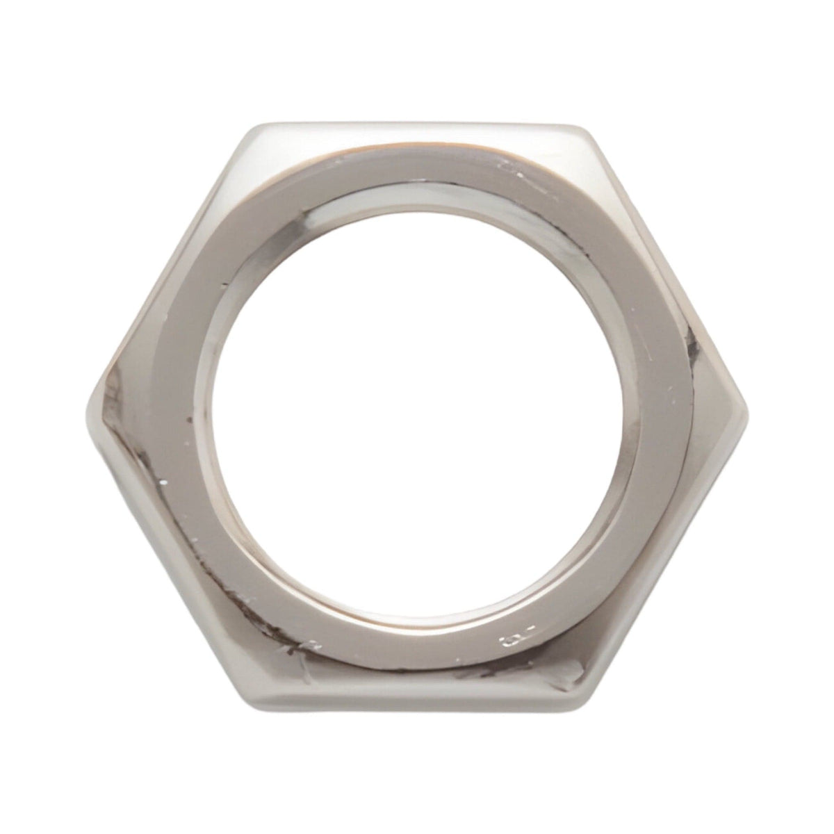Guitar Man jack and pot nut, silver hex nut shown face-on