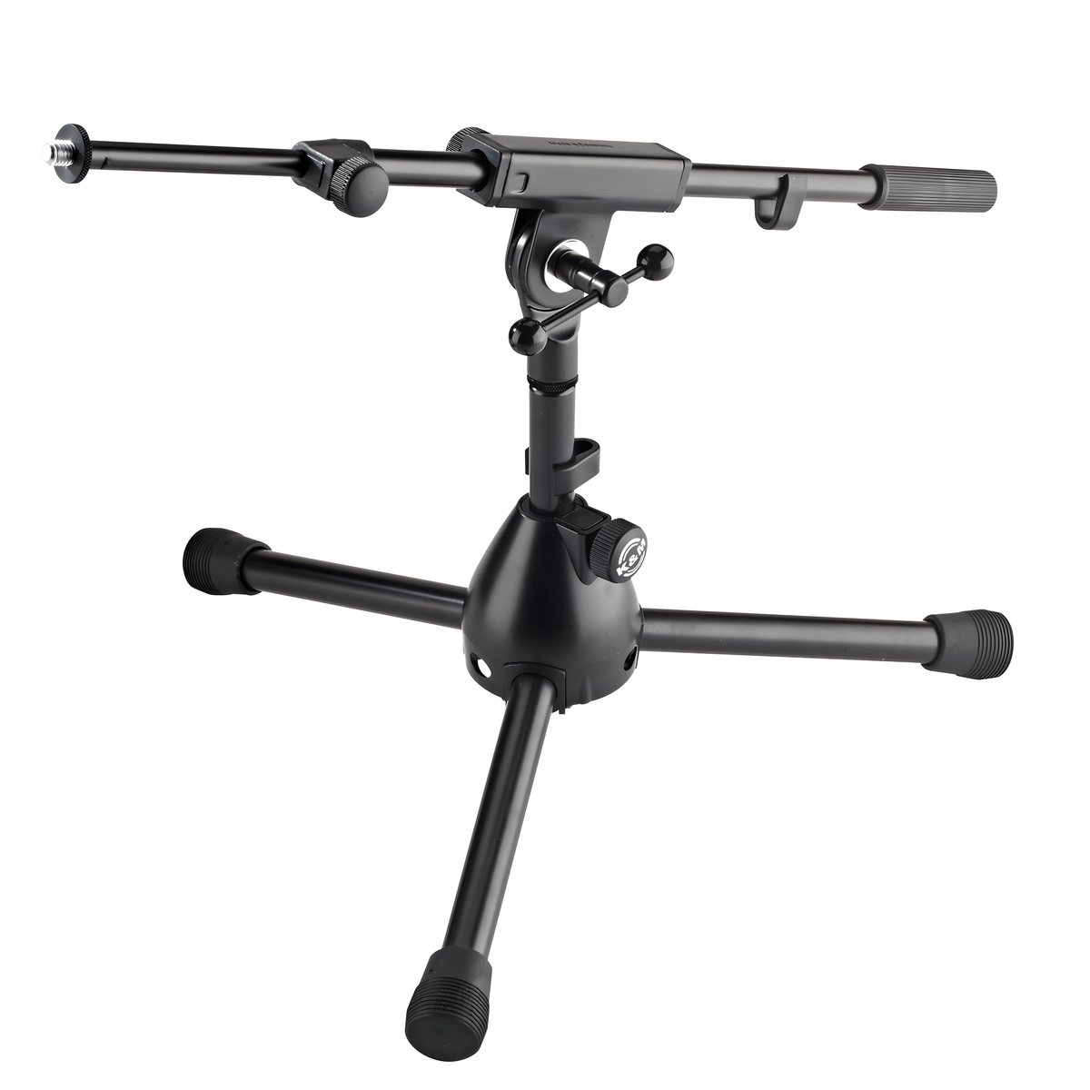 K&M 25950 Rien extra-low black mic stand with short folding legs, die-cast base and two-piece telescopic boom