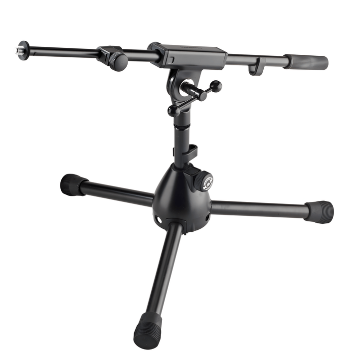K&M 25950 Rien extra-low black mic stand with short folding legs, die-cast base and two-piece telescopic boom