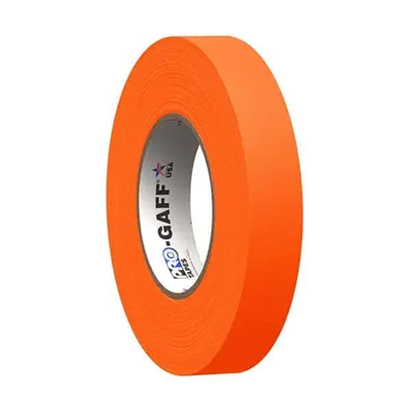 Fluorescent orange Pro-Gaff 24mm x 50 yard gaffer tape, a deep roll with the Pro-Gaff USA logo on the core