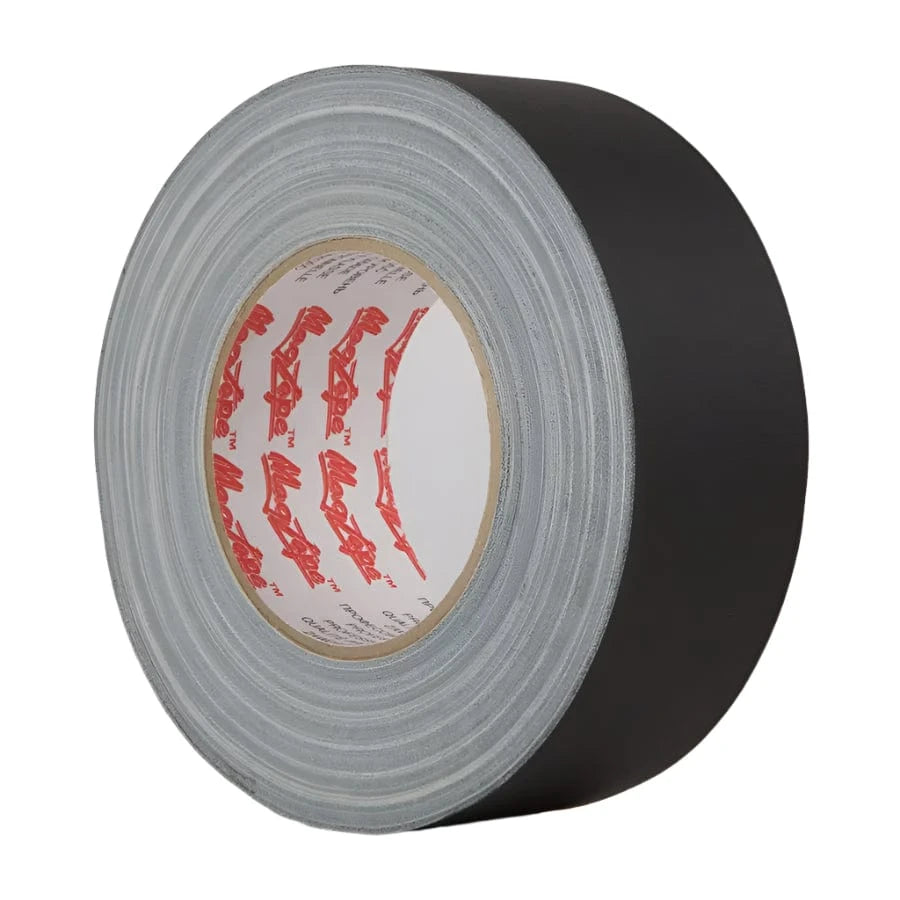 Roll of LeMark MagTape Matt 500 black matt gaffer tape with red-printed card core