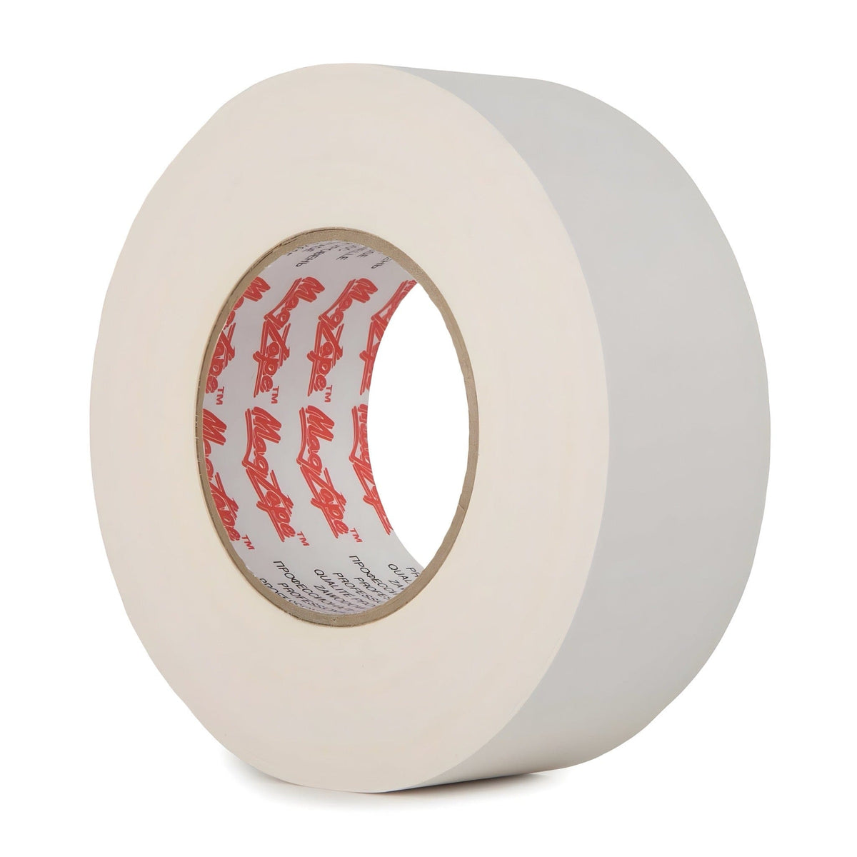 Roll of LeMark MagTape Matt 500 white matt gaffer tape with red-printed card core