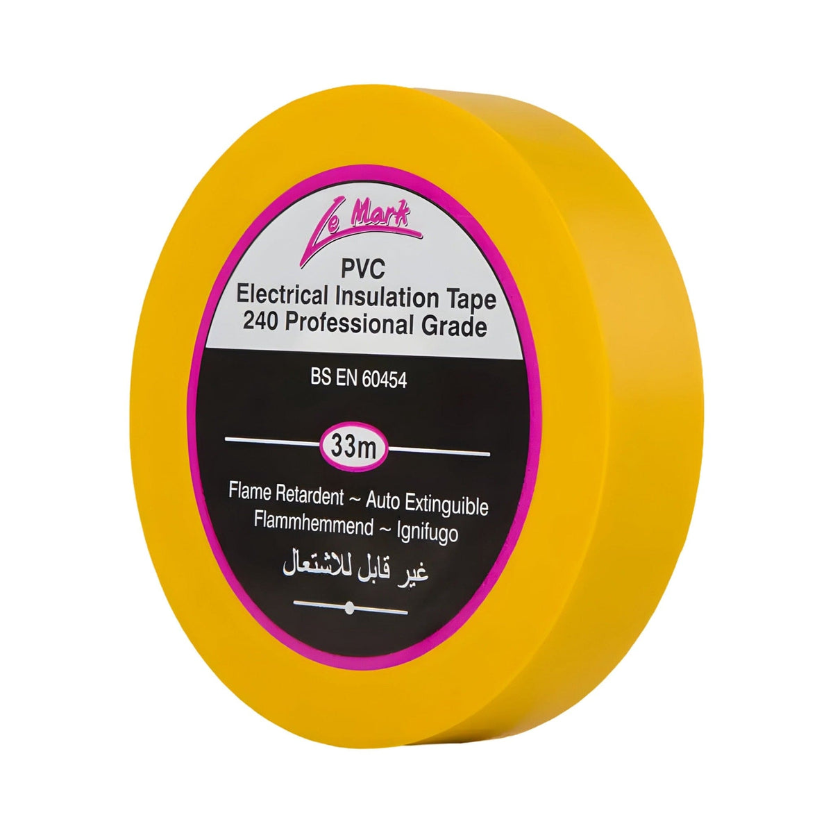 Yellow LeMark LX tape roll, 33m PVC electrical insulation tape