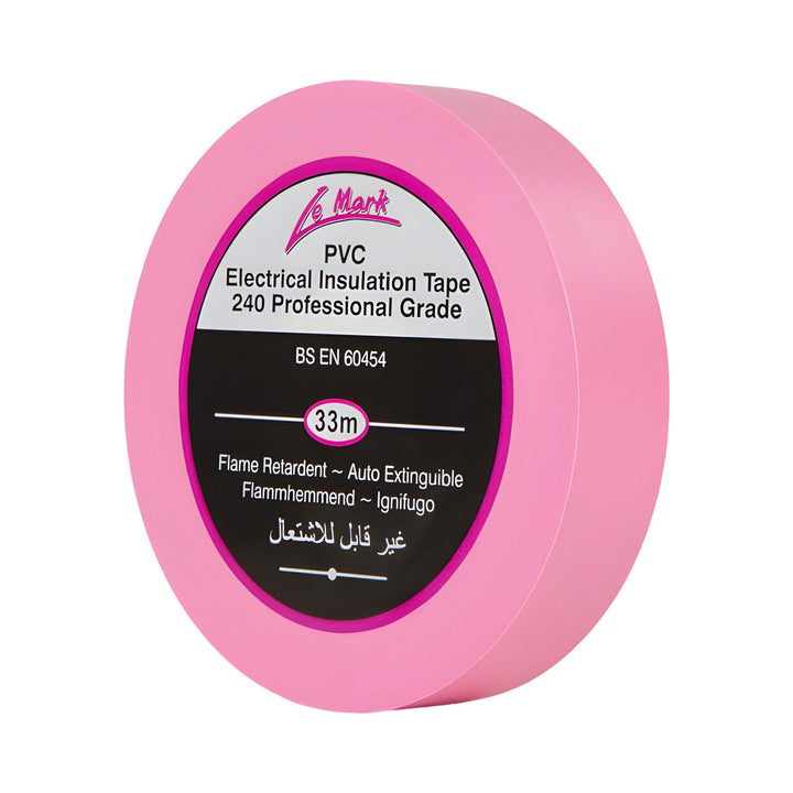 Pink LeMark LX tape roll, 33m PVC electrical insulation tape