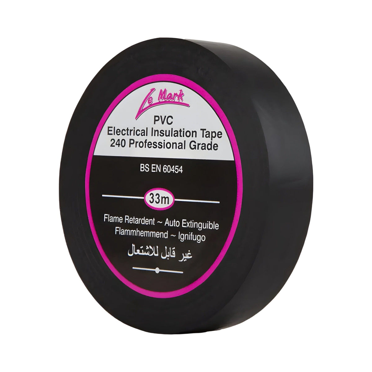 Black LeMark LX tape, 19mm x 33m PVC electrical insulation tape roll with 240 Professional Grade core label