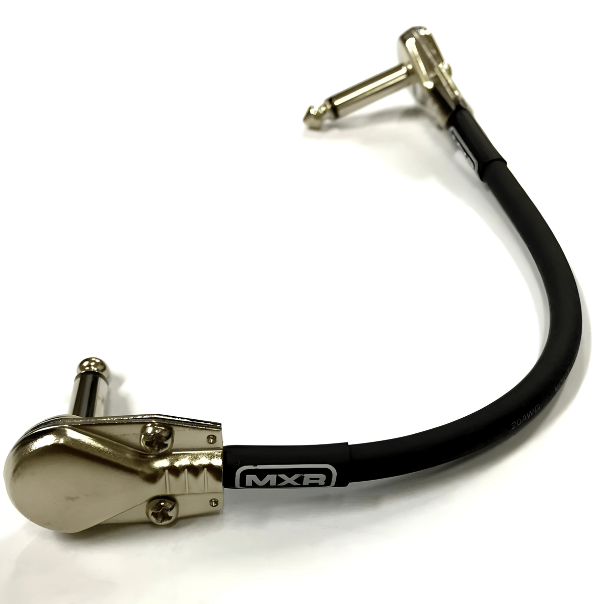 MXR DCP06 6in patch cable: black lead with MXR logo and two low-profile right-angle metal jack plugs