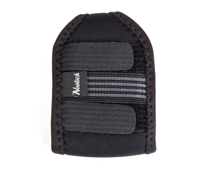 Back of the Neotech Wireless Pouch showing two hook-and-loop straps, elastic gripper band and Neotech label