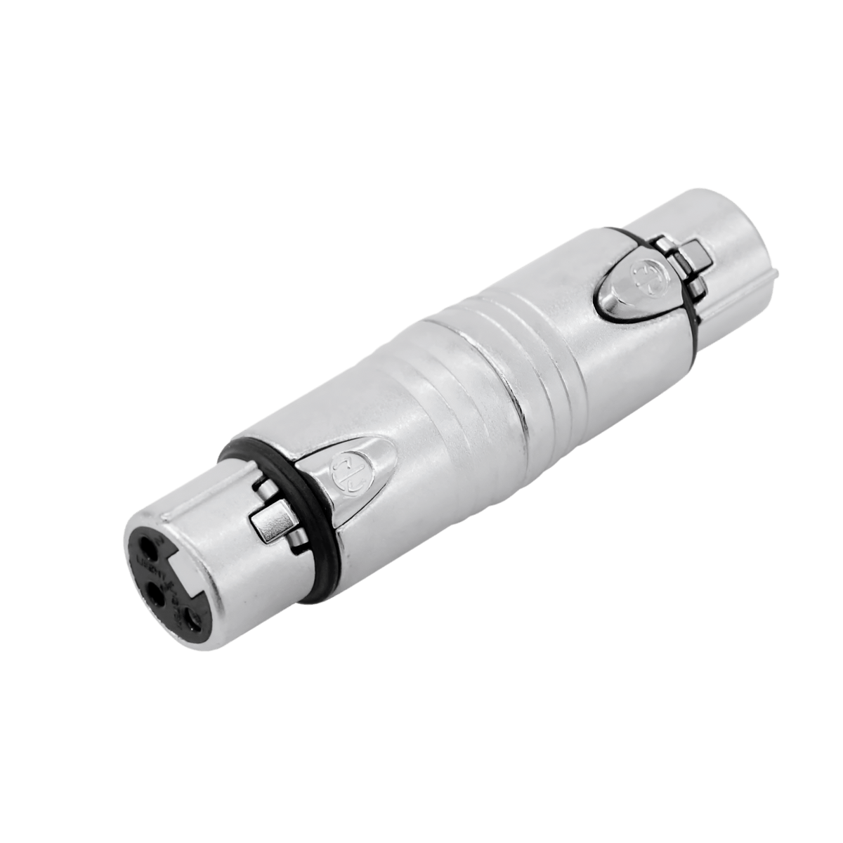 Neutrik NA3FF gender changer, nickel diecast body with a 3-pin female XLR socket and latch at each end