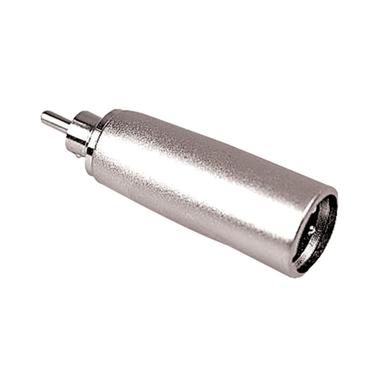 Pro-Signal XLR to phono adaptor, silver metal barrel with a male XLR connector at one end and an RCA phono plug at the other