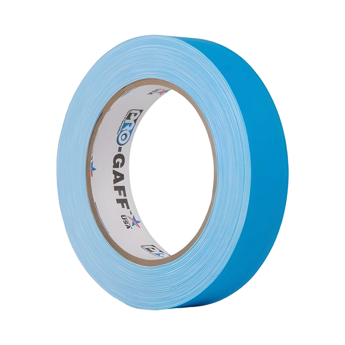 Fluorescent blue Pro-Gaff 24mm gaffer tape roll with printed Pro-Gaff core