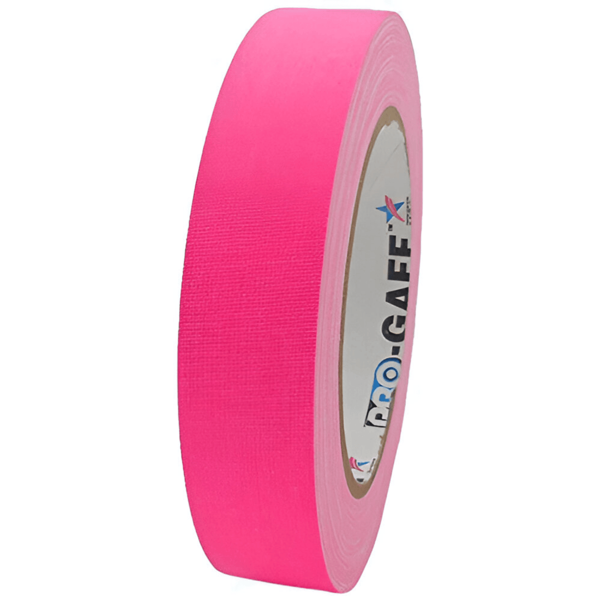 Pink Pro-Gaff gaffer tape roll standing upright, showing the matt cloth texture