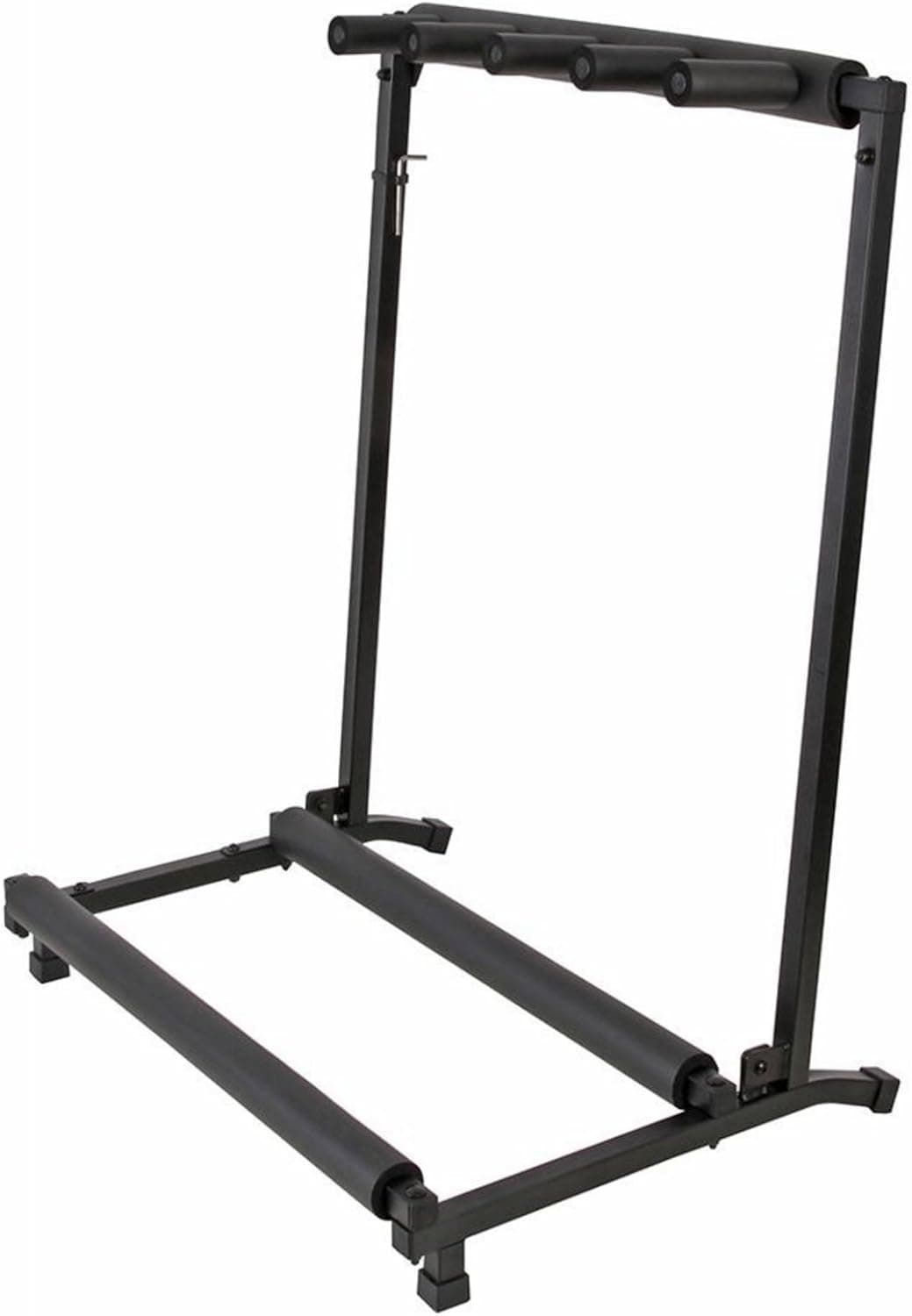 Empty Pulse four-guitar rack stand showing the black metal frame and foam-covered supports