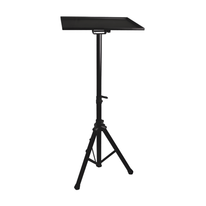 Pulse PLS00453 laptop and projector stand in black, extended on its tripod base with the flat platform at the top