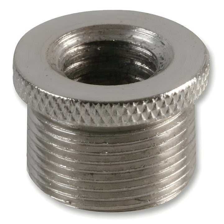 Pulse PLS00072 mic thread adaptor in silver metal on white, knurled flange above the 5/8" male outer thread