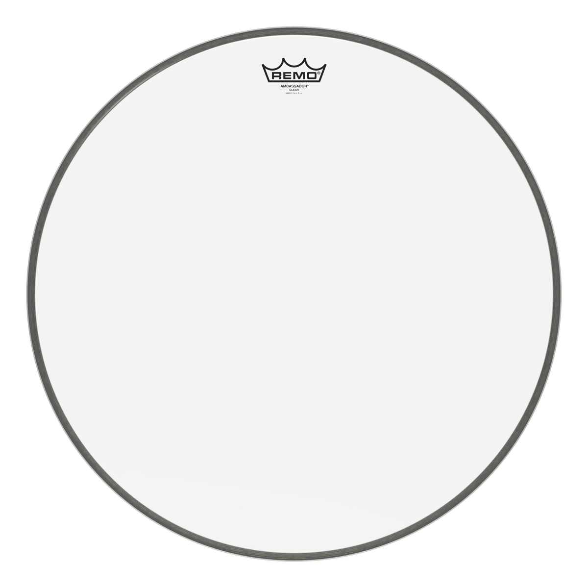 Large-diameter Remo Ambassador Clear head, clear film with dark collar edge