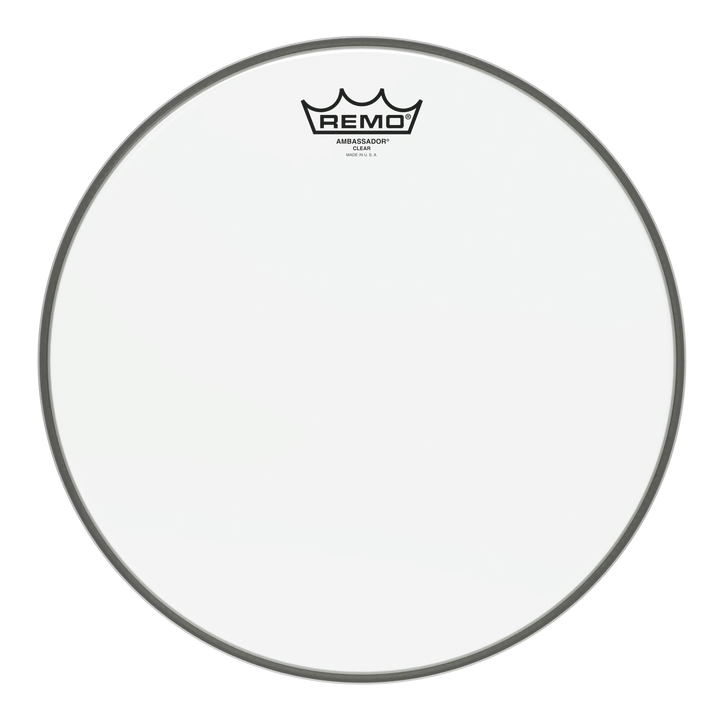 Remo Ambassador Clear drum head, mid size, crown logo at the top of the transparent film