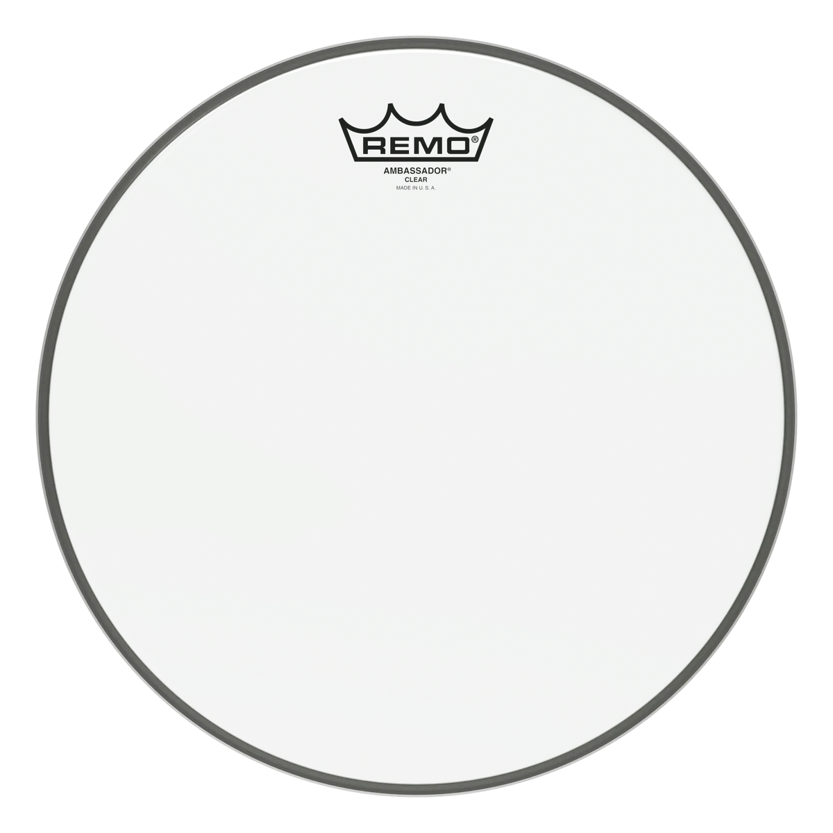 Remo Ambassador Clear tom head, smaller mid size, front view on white