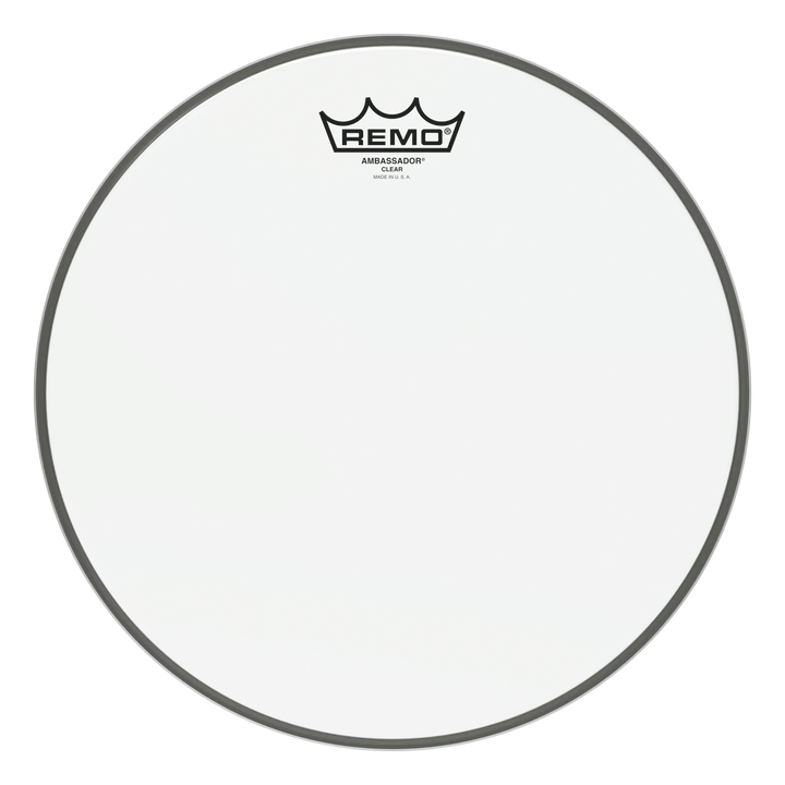 Remo Ambassador Clear tom head, smaller mid size, front view on white