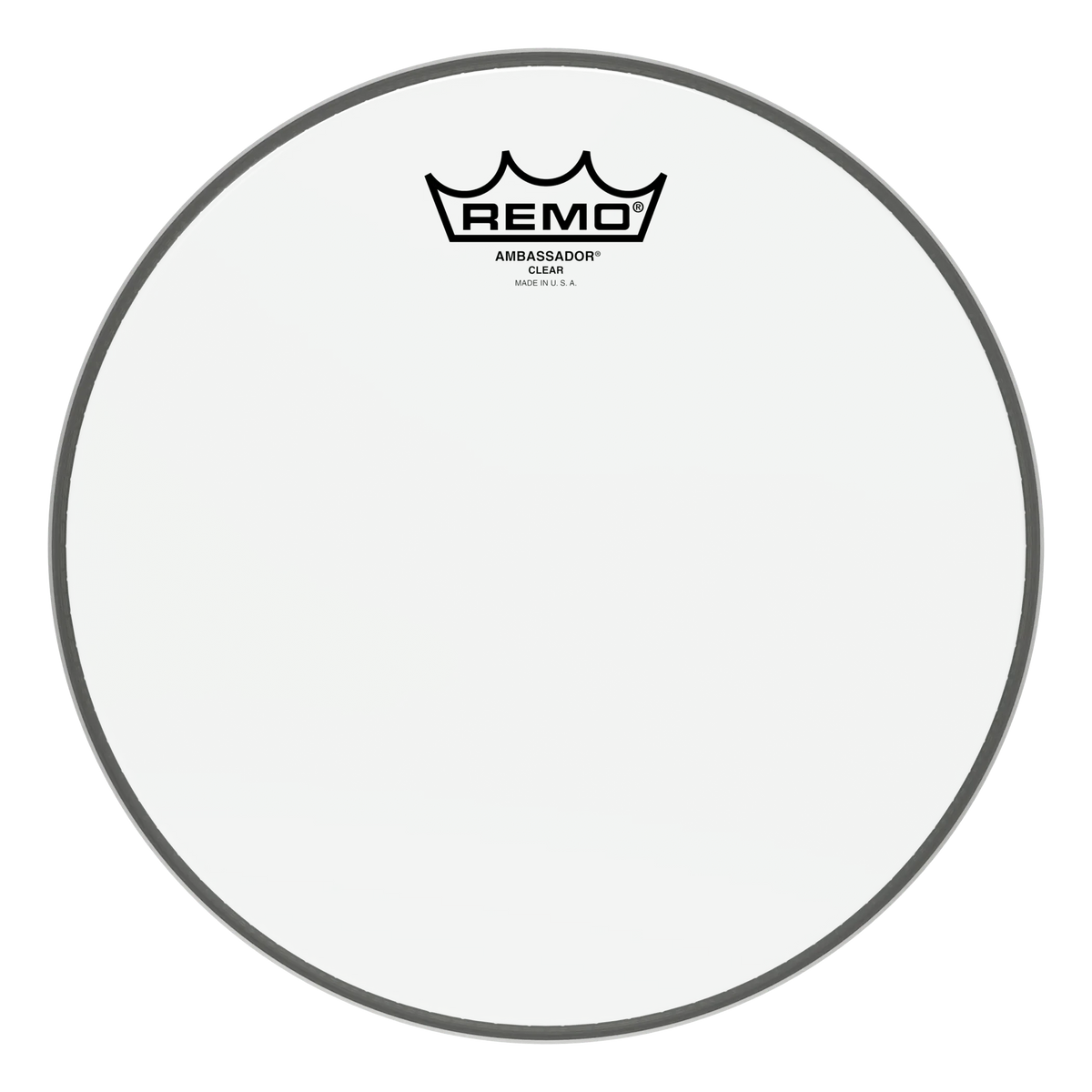 Remo Ambassador Clear head in a small tom size, clear single-ply film and grey collar
