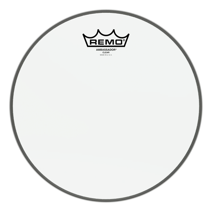 Remo Ambassador Clear head in a small tom size, clear single-ply film and grey collar