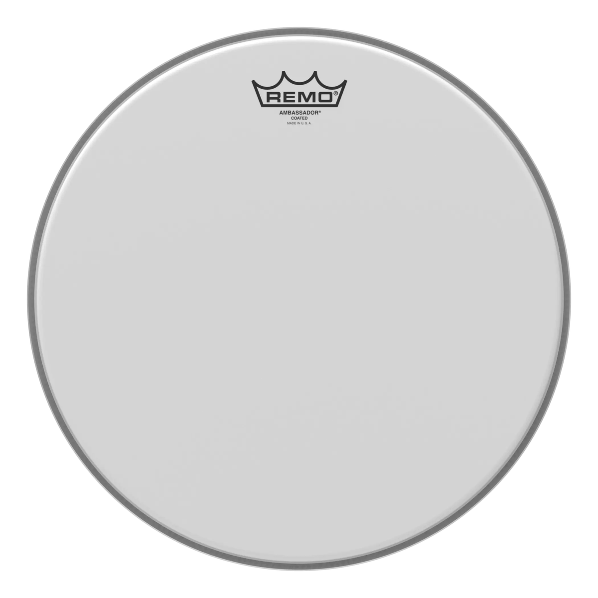 Remo Ambassador Coated drum head, mid size, white coated film with black crown logo