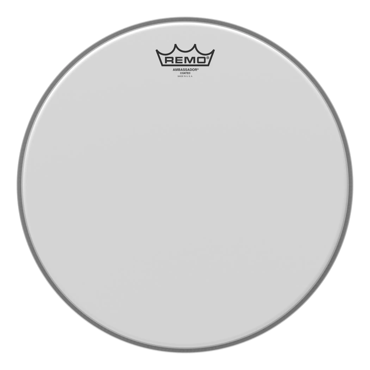 Remo Ambassador Coated drum head, mid size, white coated film with black crown logo